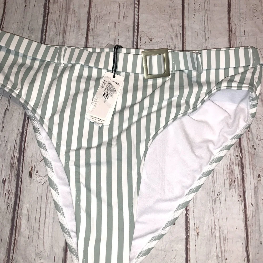 WeWoreWhat “Emily” green & white striped belted bottom XL